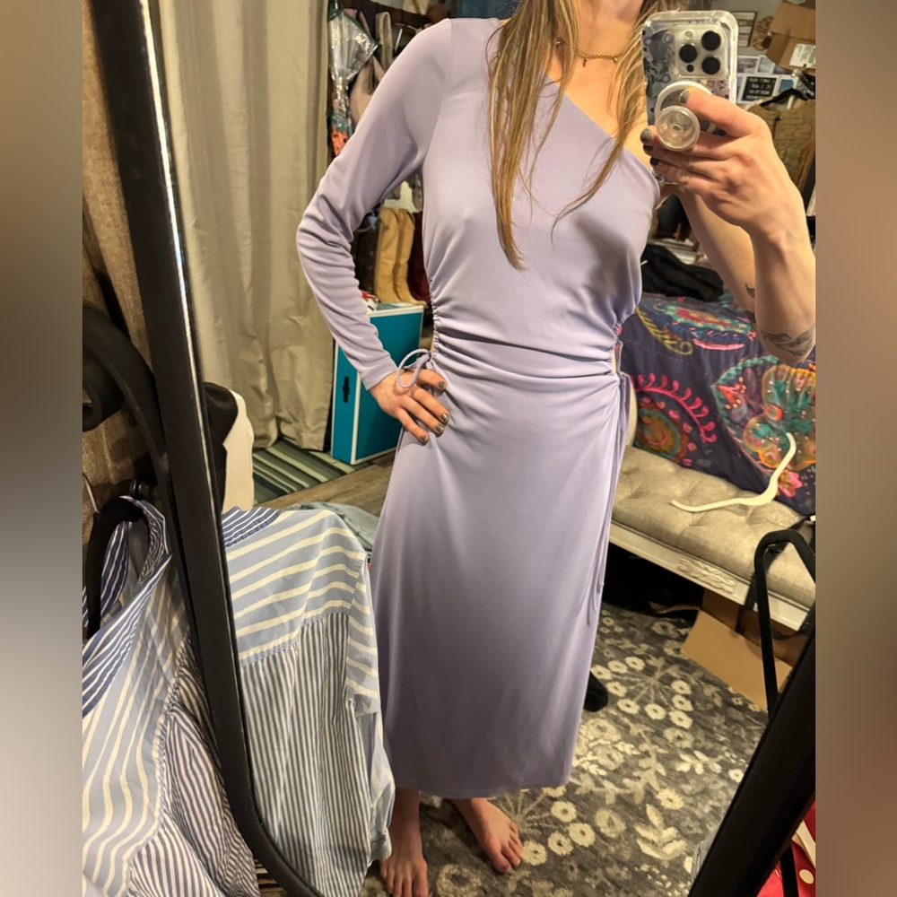 Finders Keepers Lavender One-Shoulder Dress with Side Cut Outs